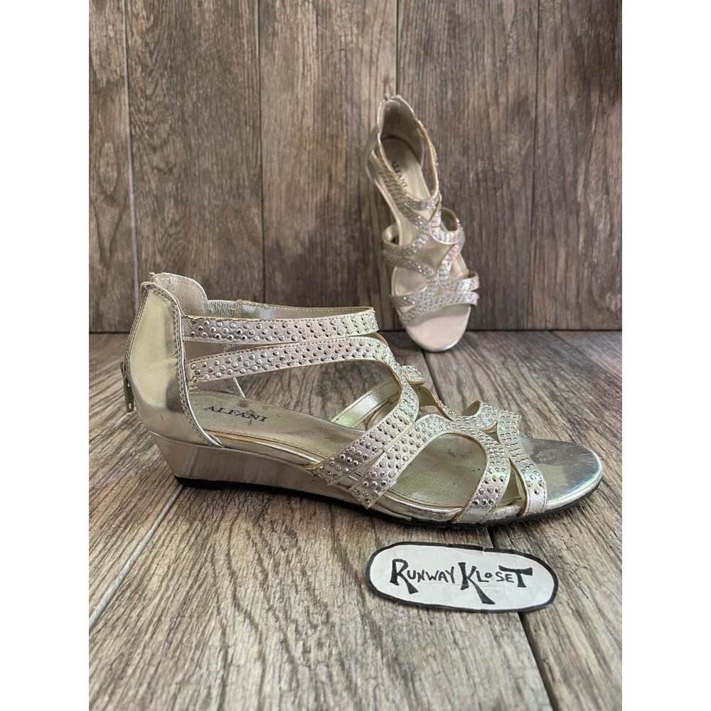 ALFANI GYPSIE OPEN TOE RHINESTONE LOW WEDGES HEELS Women size 6.5M